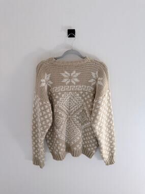 Vintage River Trader Geometric Fair Isle Retro Wool Blend Knit Sweater-Size M